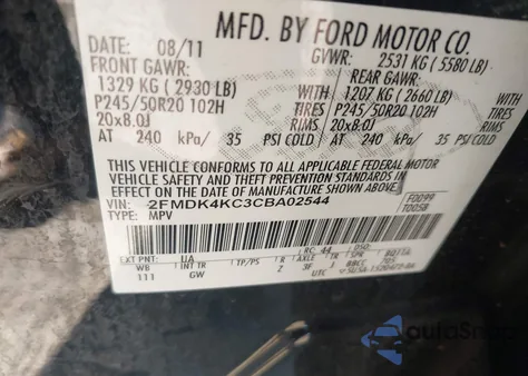 2012 Ford Edge Limited from USA, damaged, VIN 2FMDK4KC3CBA02544